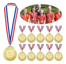 10 Pcs Medallas Deportiva Metálica Con Cinta Grabado 7cm Oro