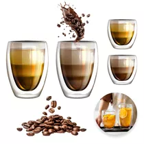 4 Vasos De Vidrio Para Café Doble Pared Térmico 350ml/150ml Color Transparente