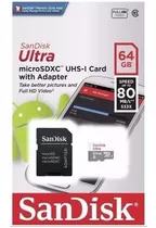 Cartão Micro Sdxc 64gb Ultra Sd Classe 10 80mb/s Nf E Garant