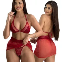 Langeri Sexy Transparente Tule Calcinha Fio Dental Mini Saia