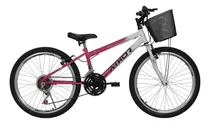 Bicicleta Aro 24 Feminina Athor Model 18 Marchas Com Cesta Cor Rosa/branco