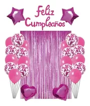 Kit Decoración De Cumpleaños Fácil Armado Fucsia