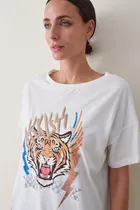 Remera Overside De Algodón Mujer Tiger White