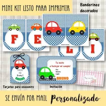 Kit Imprimible Básico Cumpleaños Autitos Infantiles Mod.9