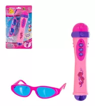 Brinquedo Microfone + Óculos Infantil Com Luz E Som Rosa