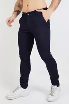 Pantalon Corte Chino Negro Hombre Gabardina Elastizado