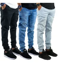 Kit 3 Calças Jogger Masculina Jeans Com Punho Elastico