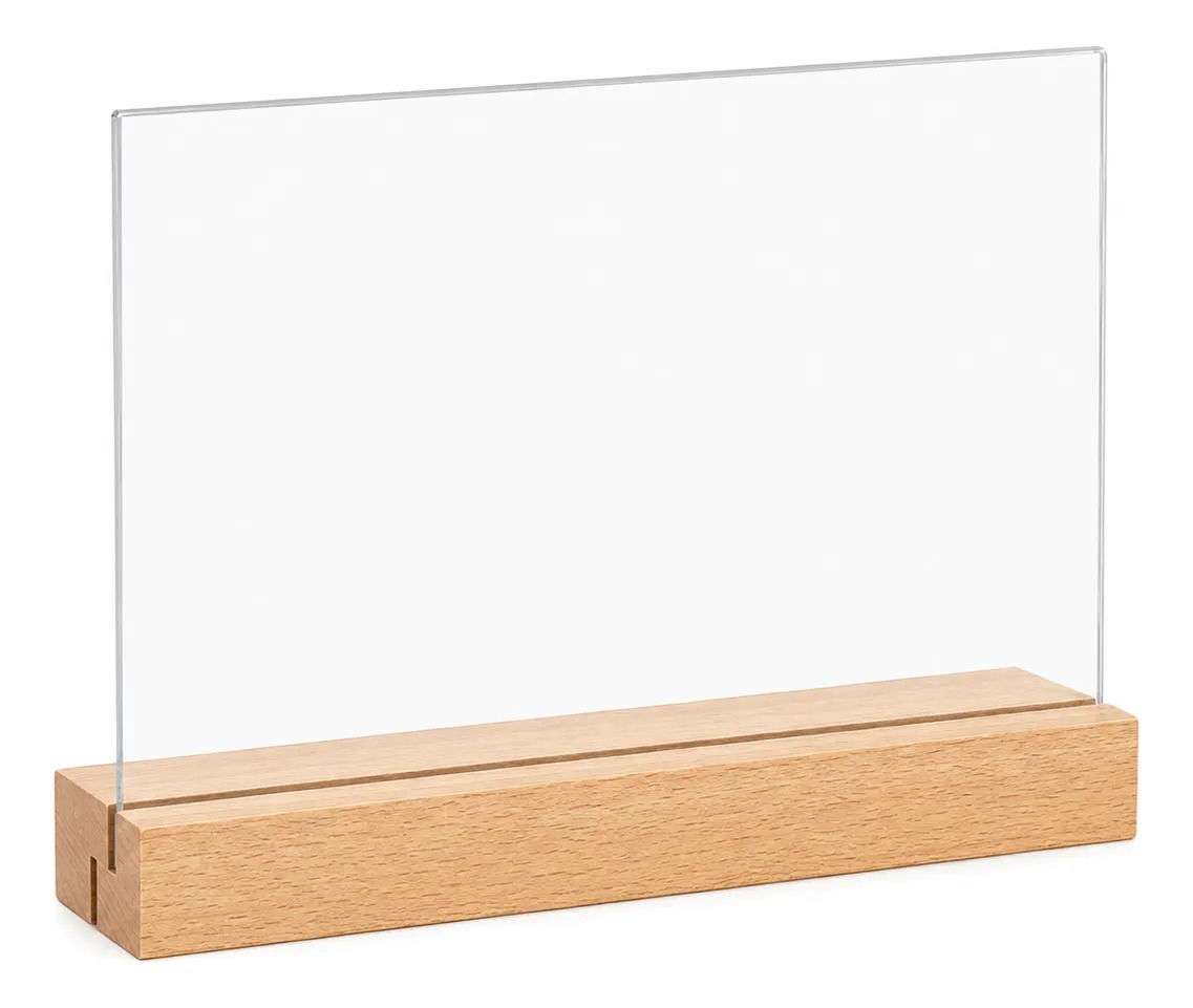 Set De 6 Porta Menus Base Madera Acrilico Elegante Moderno Blanco