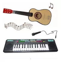 Kit Mini Violão Infantil De Madeira+ Piano Teclado Musical