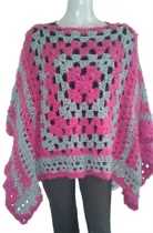 Poncho Ruana Abrigo Tejido Crochet Lana Mujer