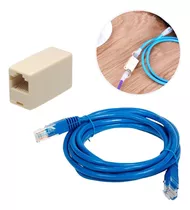 Emenda Rj45 Fêmea Prolongador Extensor + Cabo De Rede 5 Mts