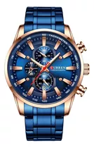 Reloj Curren Elegante De Hombre Sub Esferas Funcionales Correa Azul Bisel Azul