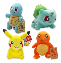 4 Pokémon Ursinhos Pikachu, Squirtle, Charmander, Bulbasaur