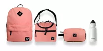 Pack Mochila Lonchera Estuche Botella Pink Moose / Jp Ideas