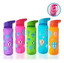 5 Cilindro Botella Agua Plástico Infantil Niño 750ml Popote 