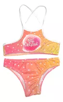 Bikini Ailin Beba Nena 2 Piezas Estampado Bi Color Frase