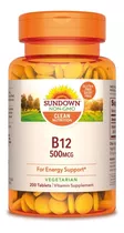 Vitamina B12 Sundown Naturals 500 Mcg Suplemento En Tabletas En Frasco De 200 Unidades