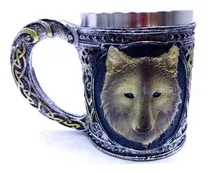 Caneca Chopp Medieval Inox Lobo Cerveja Rock Bar Pub 3d 