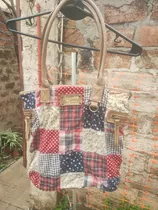 Cartera De Tela Usada Con Mango De Cuero Marrón Y Bolsillos