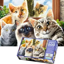 Quebra Cabeça Puzzle 500 Peças Selfie Gatos Cats 04397 Grow 