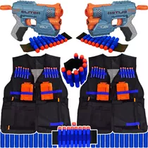 Kit Família 2x Arma Nerf + 2x Colete + 4 Pulseira + 60 Balas