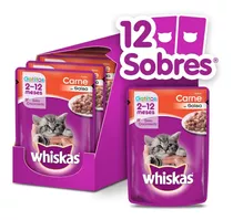 Whiskas Alimento Húmedo Sobrecito Gatitos Carne Salsa 12 Un