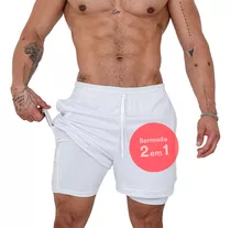 Bermuda 2 Em 1 Short Duplo Esportivo Com Bolso Academia Run 