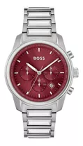 Reloj Boss Trace Para Hombre De Acero Plateado Fondo Bordo