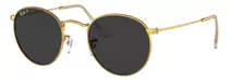 Anteojos De Sol Polarizados Ray-ban Round Metal Classic Standard Con Marco De Metal Color Polished Shiny Gold, Lente Black De Cristal Clásica, Varilla Polished Shiny Gold De Metal - Rb3447