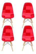 Kit 4 Cadeiras Eames Dkr Botonê Vermelho Base Madeira 1110