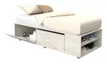 Cama Box Base P/ Sommier De 1 Plaza Con 2 Puertas Y Estantes Color Pino Cascina