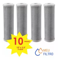 Kit 10 Refil P/ Filtro De Agua Carbon Block 9 3/4 - 5 Micras