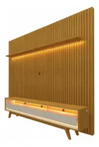 Painel E Rack Ripado Led Nobre 230 Nature Off White - Gelius Cor Naturale