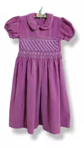 Vestido Micro Corderoy Punto Smock Color Violeta Talle 8-10 