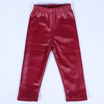 Pantalón Calza Niña Imitación Cuero Afranelado Rojo  2 A 12