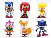 01 Kit C/ 06 Bonecos Miniaturas = Sonic Tails Amy Knuckles