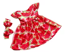 Vestido Para Bebe Menina Infantil Rodado Melancia Fruta Luxo