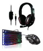 Kit Gamer Teclado Iluminado Mouse Game 7b Headset Pc Ps4 Lol