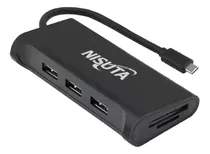 Adaptador Hub Usb C A 3 Puertos Usb 3.0 + Lector De Memorias Color Negro