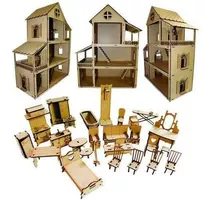 Casa Casinha De Boneca Polly Com 27 Mini Móveis Mdf Cru Infa