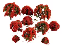 Árboles / Arbustos (10) Con Flores Rojas, Maquetas Tren. Jp