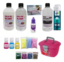 Kit Para Slime Cola Branca E Trans Mini Maleta + Espuma