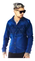 Camisa De Jeans Elastizada Hombre Algodon  Negra Azul Celest