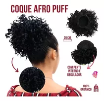 Cabelo Organico Coque Cacheado Curto Afro Puff Com Regulador Cor Preto Cor 1