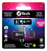 Pen Drive 3 Em 1 Utech Otg Adaptador E Cartão Micro Sd 8gb