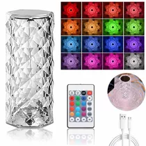 Diamond Rose Lampara Velador Led Rgb Recargable Usb Tactil Color De La Estructura Transparente