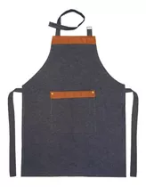 Delantal De Cocina Gastronómico De Tela Jean Color Jean Con Cuero