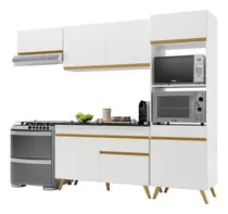 Armário De Cozinha Compacta 252cm Veneza Multimóveis V3690 Cor Branco/dourado