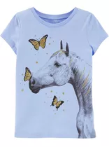 Camiseta Estampada Caballo Y Mariposas De Purpurina Carters