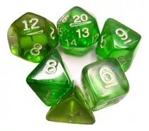 Dado Rpg Kit Com 6 Peças, D4, D6, D8, D10, D12 E D20 Verde